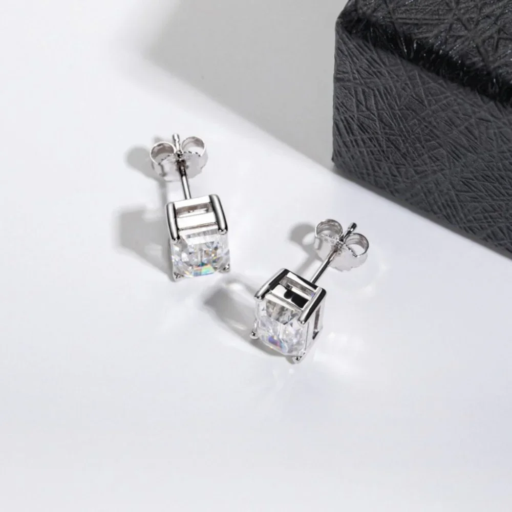 Certified 4ct. t.w. Moissanite Diamond Emerald Cut Stud Earrings NEW